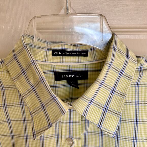 Lands' End Plaid No Iron Pinpoint Oxford Longsleeve Button Down Shirt Size 14 - Picture 4 of 12